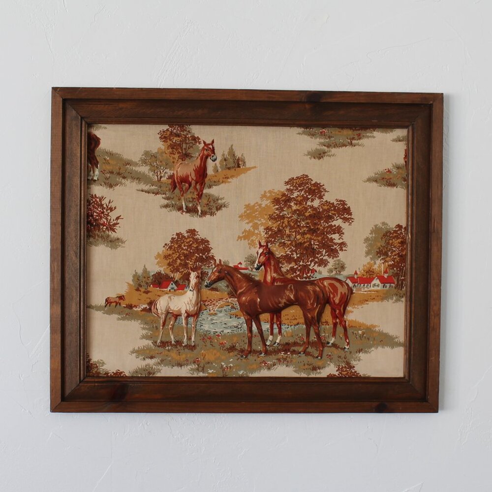 Vintage-Inspired Horses Wall Art Print in Brown and Tan